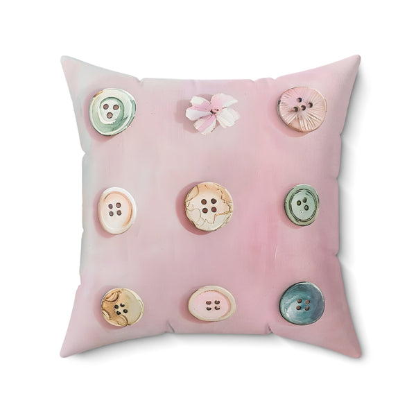 Sew Sweet Sewing Buttons Spun Polyester Square Pillow