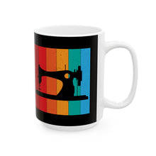 Retro Sewing Machine Ceramic Mug, (11oz, 15oz) - Black