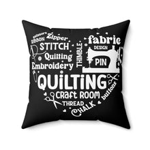 Quilting Word Cloud Spun Polyester Square Pillow - Black