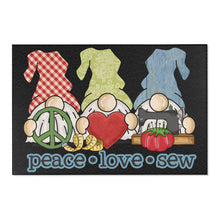 Peace, Love, Sew Gnomes Area Rugs - Black