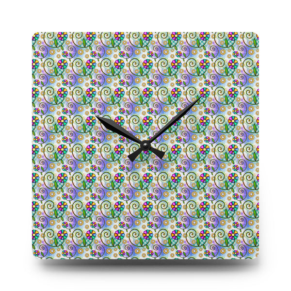 Floral Collage Pattern 1 Acrylic Wall Clock