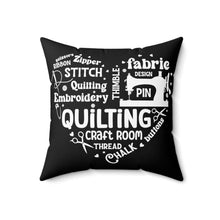 Quilting Word Cloud Spun Polyester Square Pillow - Black