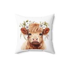 Floral Highland Cow Pattern 1 Spun Polyester Square Pillow