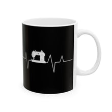 Sewing Machine Heart Beat Ceramic Mug, (11oz, 15oz) - Black