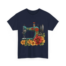 Vintage Floral Sewing Machine Unisex Heavy Cotton Tee