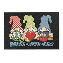 Peace, Love, Sew Gnomes Area Rugs - Black