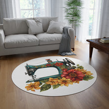 Vintage Floral Sewing Machine Round Rug
