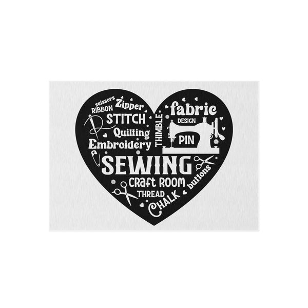 Black Sewing Word Cloud Outdoor Rug