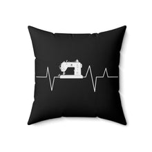 Sewing Machine Heart Beat Spun Polyester Square Pillow - Black