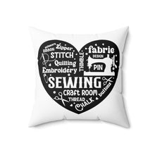 Black Sewing Word Cloud Spun Polyester Square Pillow - White