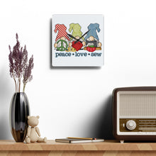Peace, Love, Sew Gnomes Acrylic Wall Clock