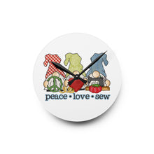 Peace, Love, Sew Gnomes Acrylic Wall Clock