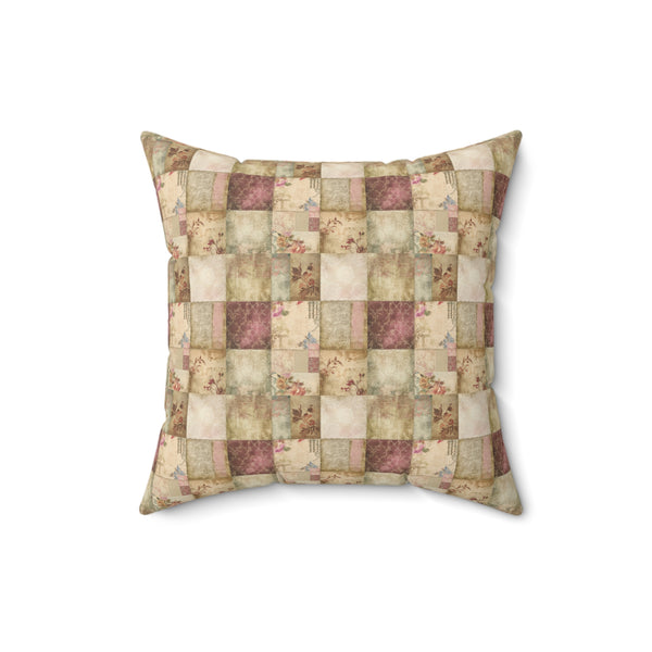 Vintage Patchwork Pattern 2 Spun Polyester Square Pillow