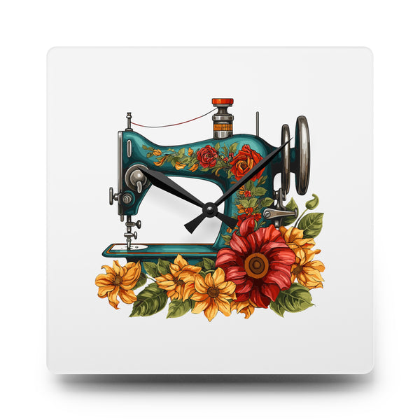 Vintage Floral Sewing Machine Acrylic Wall Clock