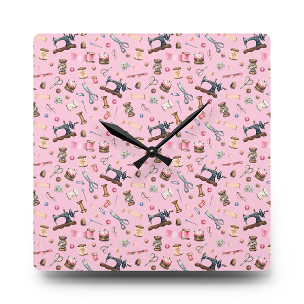 Sewing Elements Pink Acrylic Wall Clock