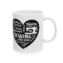 Black Sewing Word Cloud Ceramic Mug, (11oz, 15oz)