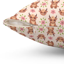 Cartoon Baby Highland Cow Spun Polyester Square Pillow