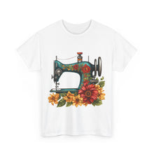 Vintage Floral Sewing Machine Unisex Heavy Cotton Tee