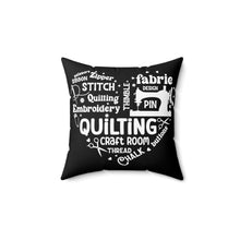 Quilting Word Cloud Spun Polyester Square Pillow - Black