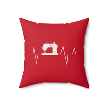 Sewing Machine Heart Beat Spun Polyester Square Pillow - Red