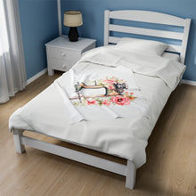 Blue Floral Sewing Machine Velveteen Plush Blanket