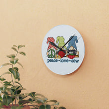 Peace, Love, Sew Gnomes Acrylic Wall Clock