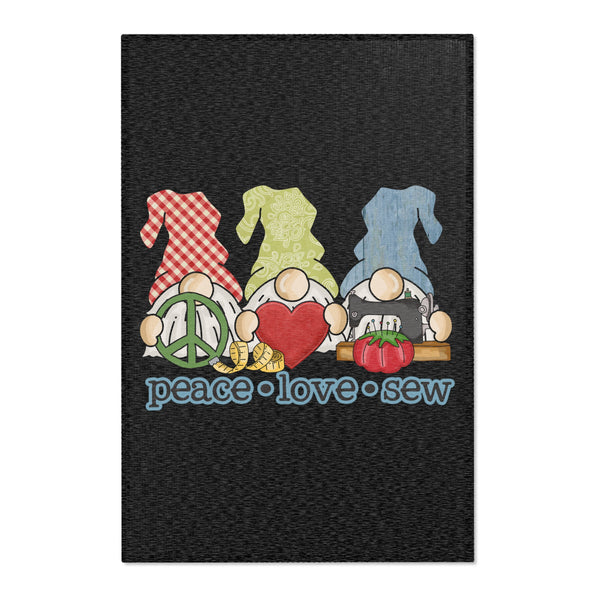 Peace, Love, Sew Gnomes Area Rugs - Black