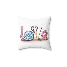 Sewing Love Spun Polyester Square Pillow - White