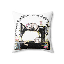 Cats and Sewing Spun Polyester Square Pillow - White