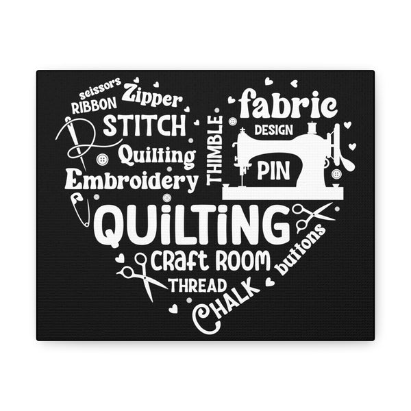 Quilting Word Cloud - Black - Canvas Gallery Wraps