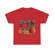Vintage Floral Sewing Machine Unisex Heavy Cotton Tee
