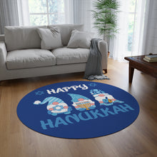 Happy Hanukkah Gnomes Round Rug - Blue