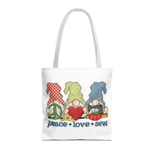 Peace, Love, Sew Gnomes Tote Bag