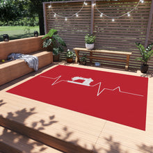 Sewing Machine Heart Beat Outdoor Rug - Red