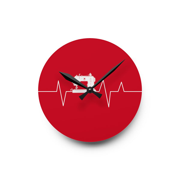 Sewing Machine Heart Beat Acrylic Wall Clock - Red