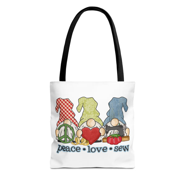 Peace, Love, Sew Gnomes Tote Bag