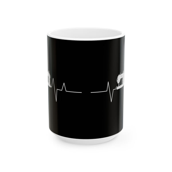 Sewing Machine Heart Beat Ceramic Mug, (11oz, 15oz) - Black