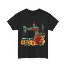 Vintage Floral Sewing Machine Unisex Heavy Cotton Tee