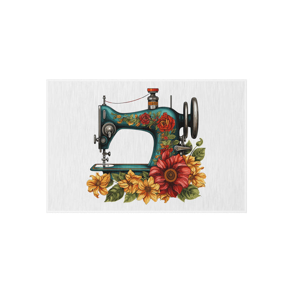 Vintage Floral Sewing Machine Outdoor Rug