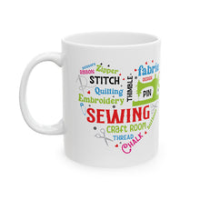 Colorful Sewing Word Cloud Ceramic Mug, (11oz, 15oz)