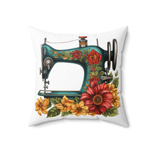 Vintage Floral Sewing Machine Spun Polyester Square Pillow