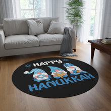 Happy Hanukkah Gnomes Round Rug - Black