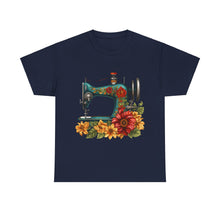 Vintage Floral Sewing Machine Unisex Heavy Cotton Tee