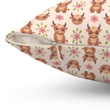 Cartoon Baby Highland Cow Spun Polyester Square Pillow