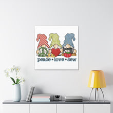 Peace, Love, Sew Gnomes - Canvas Gallery Wraps - White