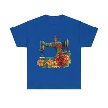 Vintage Floral Sewing Machine Unisex Heavy Cotton Tee