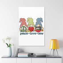 Peace, Love, Sew Gnomes - Canvas Gallery Wraps - White