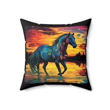 Colorful Modern Horse Spun Polyester Square Pillow - White