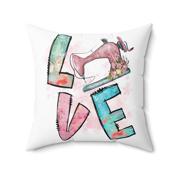 Sewing Love Spun Polyester Square Pillow - White