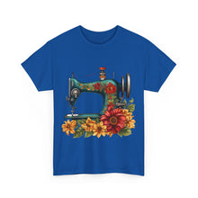 Vintage Floral Sewing Machine Unisex Heavy Cotton Tee